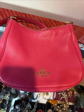 COACH Pebbled Leather Shoulder Bag in Bright Pink with Gold Hardware